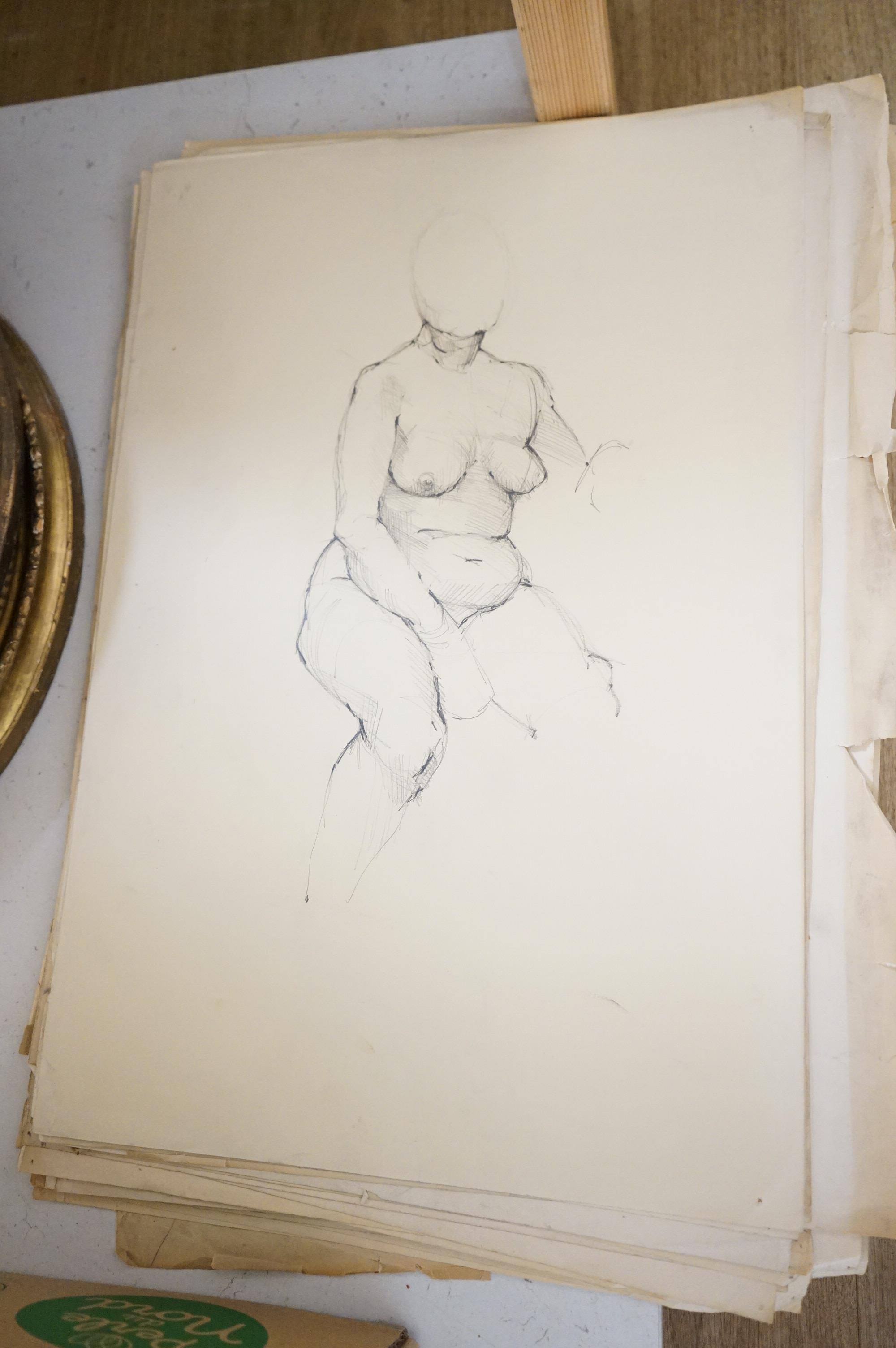 A large collection of 20th century pencil sketches, Life drawings and nudes, some indistinctly signed and dated, 55 x 38cm, unframed